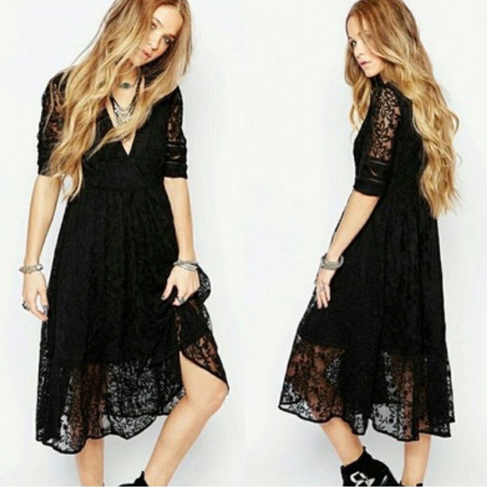 Free People Black Lace High Low Dress 🖤